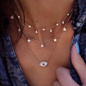 Gold Multilayer Evil Eye Star Choker Necklace
